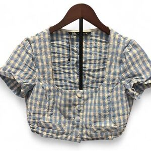 Zara Gingham Crop Blouse